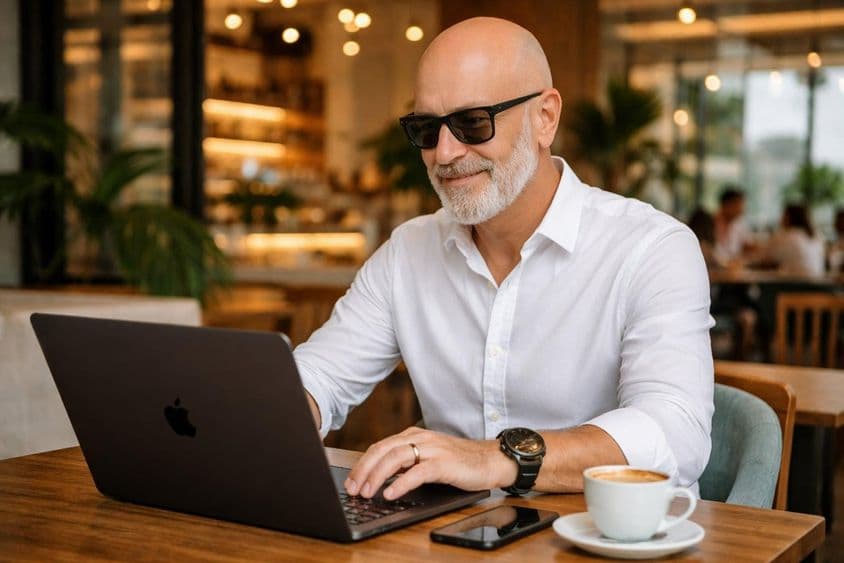 Dolgozás dubai kávézóban.